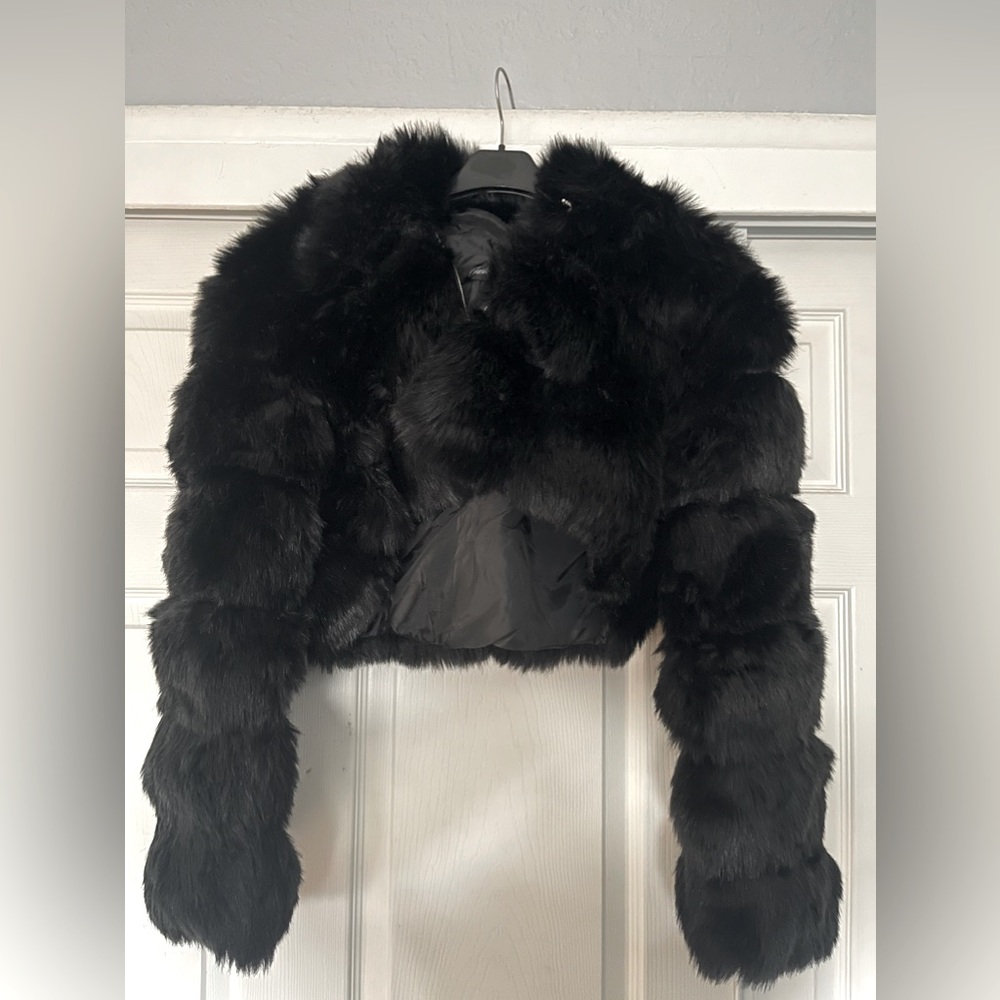 Black Furry Crop Coat